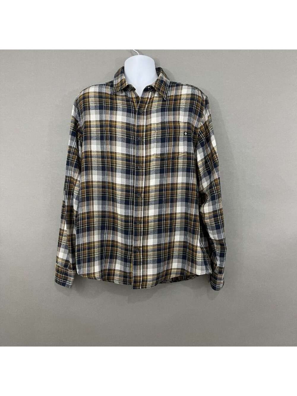 Marmot Brown Blue Plaid Flannel Button Front Long Sleeve Shirt